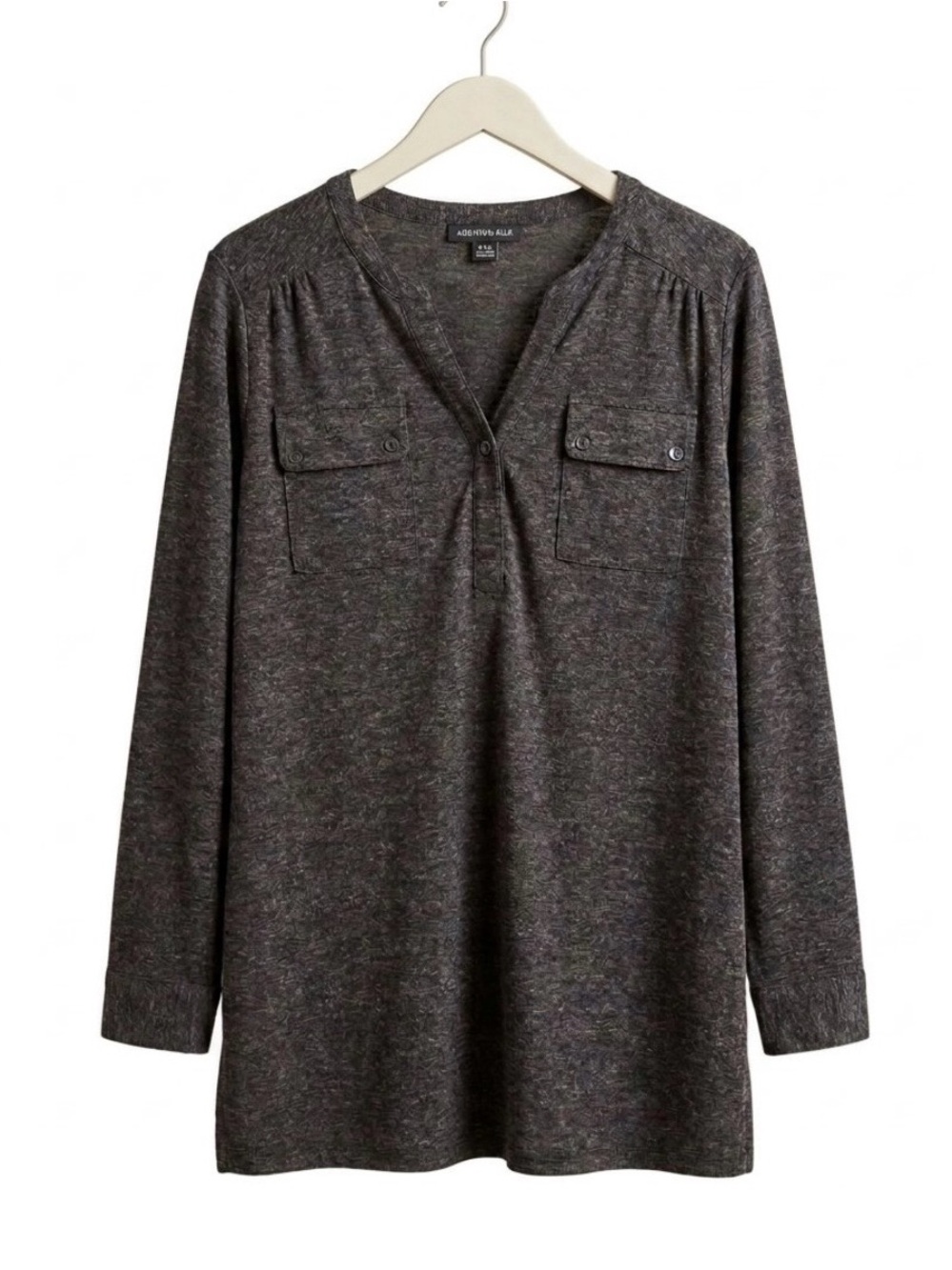 Addition Elle Linen Blend Long Sleeve Grey V Neck Shirt Women’s Size X US 12 Top